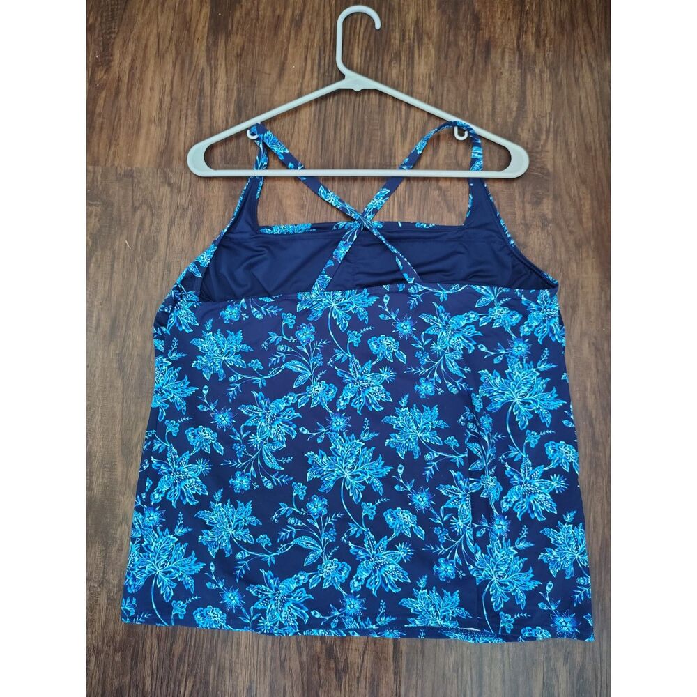 Lands' End Navy and Aqua Floral Tankini Top - Picture 3 of 5